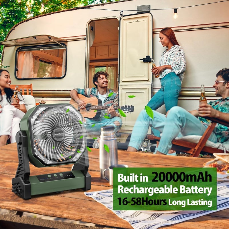 AddAcc 20000mAh Camping Fan, Rechargeable Battery Operated with 360° Rotatable Hook, 400 Lumes Light, 270° Pivot, 4 Speeds, 58Hrs Battery Powered Fan for Outdoor Tent Car Trip BBQ Hurricane Power Outages - Image 2